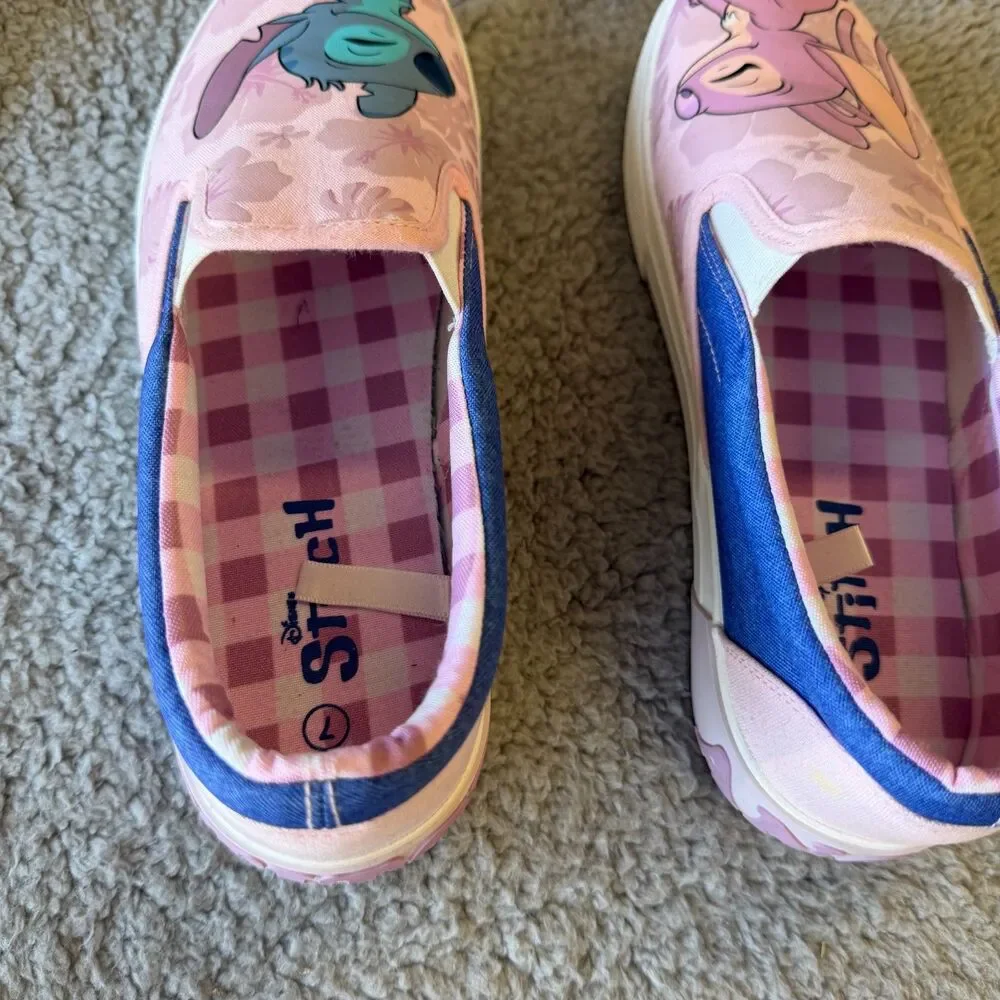 DISNEY Stitch & Angel Sneakers Womens 7 Low Top Slip-on Pink Shoes Ground Up